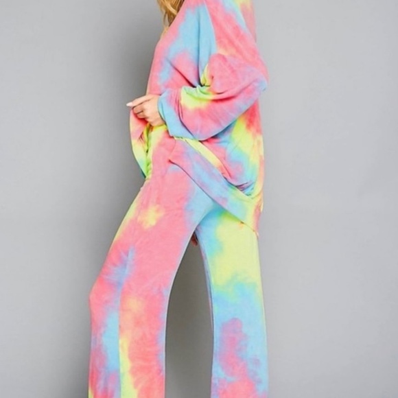 NWT!Sale🔥Tie Dye Bright Neon joggers Drawstring - Picture 6 of 7